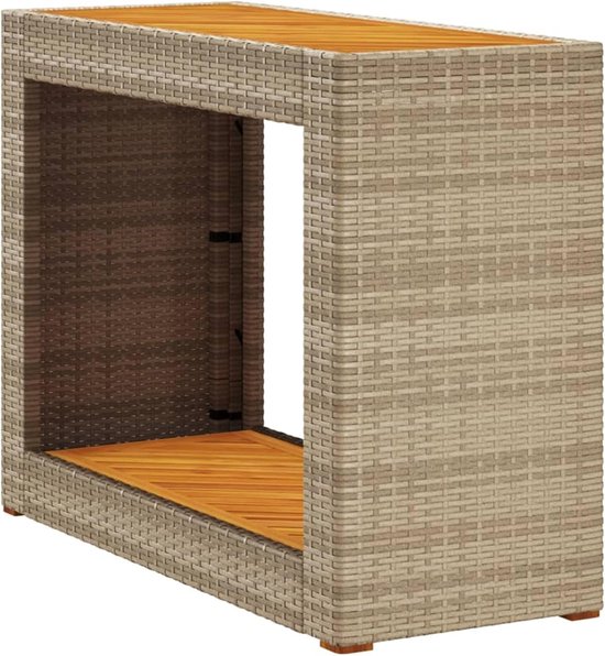Tuinbijzettafel met houten blad, beige, polyrotan, outdoor koffietafel, tuintafel voor tuin, terras, balkon, loungeruimte 366308