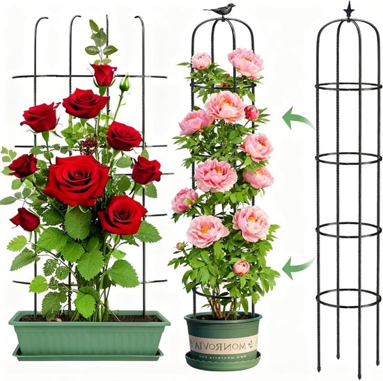 Tuinsieraden Obelisk voor Klimplanten, 180CM Hoog Roestbestendig Metaal Ondersteuning voor Potten, Rozen, Tomaten, Komkommers, Bloemen en Druiven