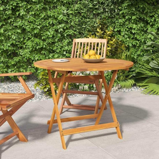 Tuintafel 90 cm massief hout acacia | Rond tafelblad, oliebehandeld oppervlak, ruimtebesparend design, voor buiten