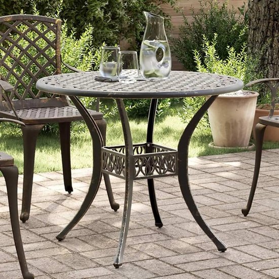 Tuintafel, bronzen tafel, diameter 90 x 75 cm, van gegoten aluminium, tuintafel, eettafel, keukentafel, tuintafel