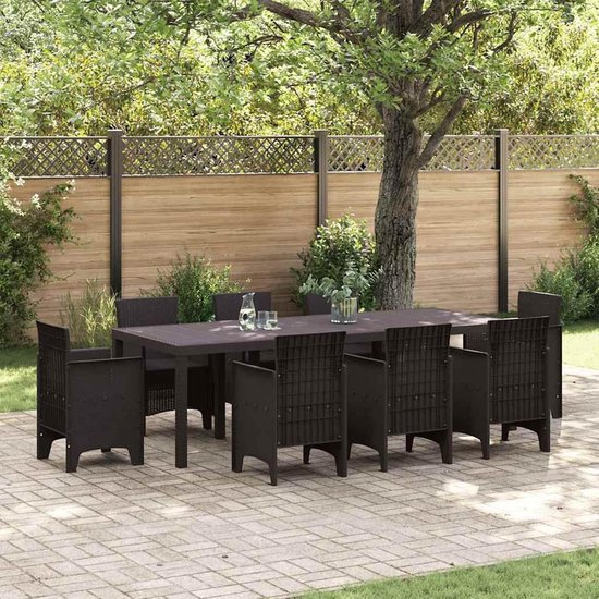 Tuintafel, bruin, 250 x 100 x 73 cm, polyrotan, tuintafel, bruin, 100 x 100 x 73 cm, outdoor bijzettafel, salontafel voor balkon, loungemeubel, patio, indoordecoratie, 3378517