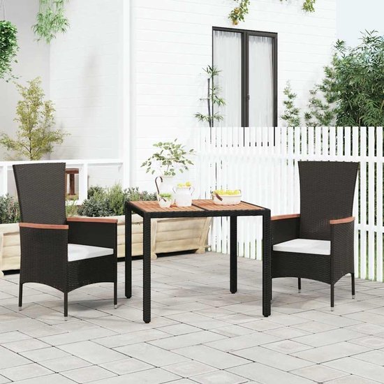 Tuintafel met houten plaat, zwart, acaciahout, waterdicht, voor terras en tuin, inclusief montagehandleiding