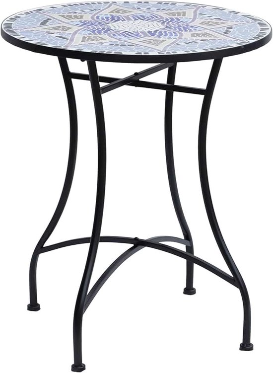 Tuintafel mozaïektafel balkontafel bijzettafel serveertafel rond staal + keramiek blauw + wit Ø60 x 71 h cm