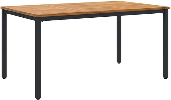 Tuintafel van acaciahout met zwarte stalen poten, 150 x 90 x 75 cm, moderne outdoor tafel voor terras en balkon