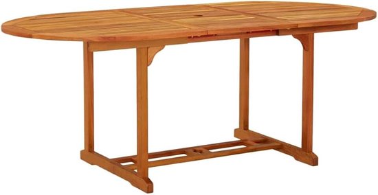 Tuintafel van massief eucalyptushout, 200 x 100 x 75 cm, met parasolgat voor parasol, stijlvol design voor terras en tuin