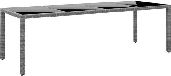 Tuintafel van polyrotan met gehard glasplaat, 250 x 100 x 75 cm, grijs, voor terras, tuin, outdoor, duurzaam en onderhoudsvriendelijk