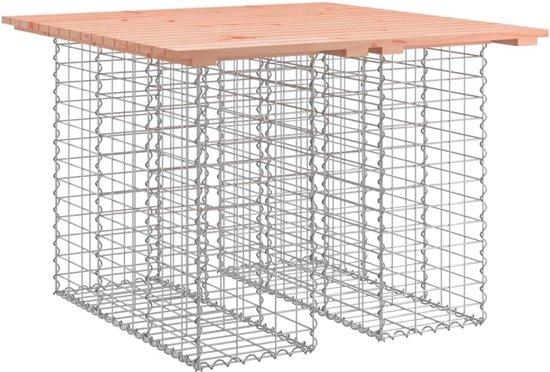 Tuintafel van schanskorven 100 x 102 x 72 cm met massief hout Douglas, verzinkte stalen schanskorf als basis, compact design voor tuin en terras