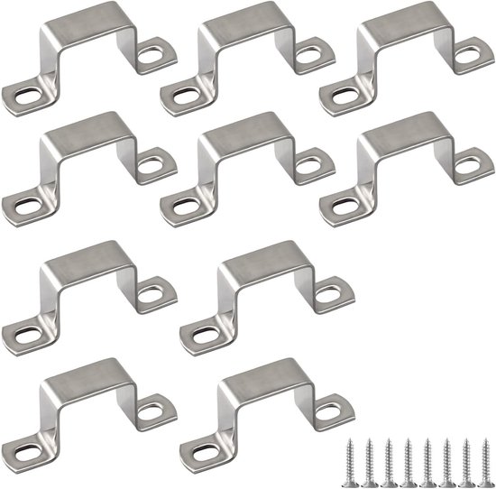 U-vormige slangenhouder van 25x25mm - 10 stuks - RVS buissteunen met zelftappende schroeven voor stevige bevestiging
