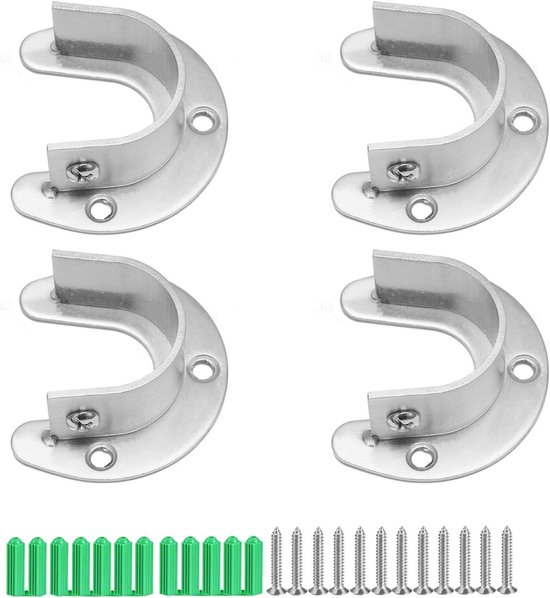 U-vormige Steun voor Stangen, 304 RVS Bushing Flenzen voor Kledingkast, Badkamer en Keuken - Set van 25MM voor Draagkrachtige Bevestiging