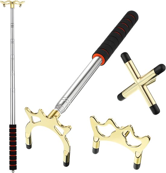 Uitschuifbare biljartkeu met brugsteun, biljartaccessoires met 3 verwijderbare messing brugkoppen, biljartaccessoires voor pooltafel.Twee sets: één zilver, één goud. van Merkloos