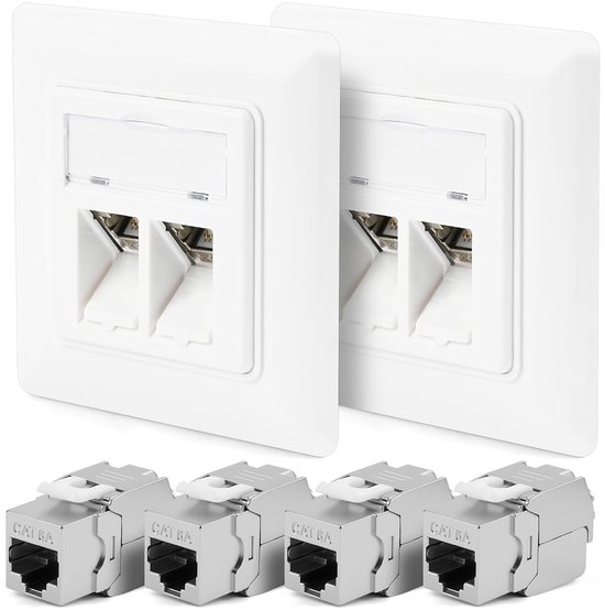 Universele Netwerkverbinding CAT 6A met 2 x RJ45 Keystone Poorten voor 10 Gigabit Ethernet en Eenvoudige Installatie van Netwerkkabels