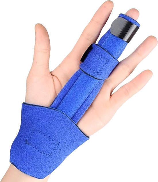 Universele vinger splint met verstelbare stabilisatoren en aluminium platen, geschikt voor hand, blauw, voor vingerherstel en ondersteuning