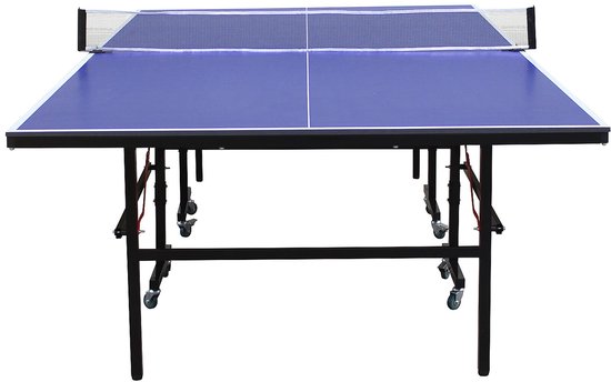 Vente-unique Opvouwbare blauwe tafeltennistafel op wieltjes voor buiten met accessoires - L274 x B152.5 x H76 cm - JORDIE