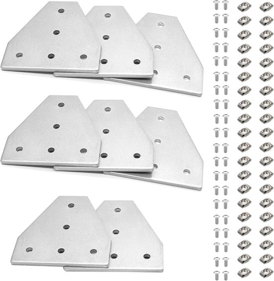 Verbinder 20x20 Profilverbinder Silber T 8 Stück mit 40Stück M5-Muttern, 40Stück M5-Schrauben, für 3D-Drucker, Graviermaschine