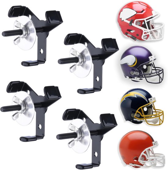 Verborgen Voetbalhelm Wandhouder | Heavy Duty Metaal – Voor Volledige & Mini Helmen – 4 Stuks