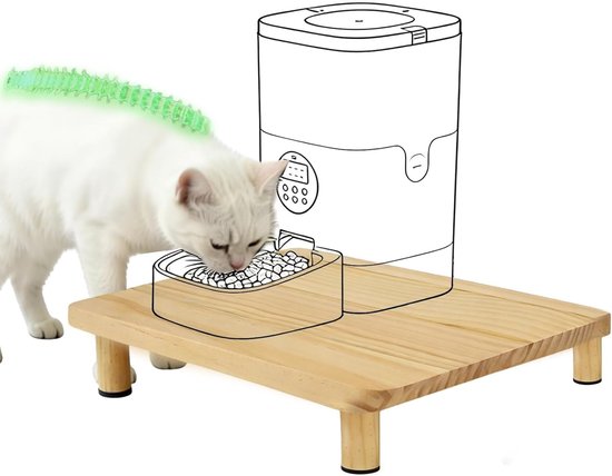 Verhoogd platform voor kattenvoerdispenser van massief hout, geschikt voor automatische voerautomaten, verbetert eetcomfort en ondersteunt nek en gewrichten (34,3 x 20 x 6,1 cm)