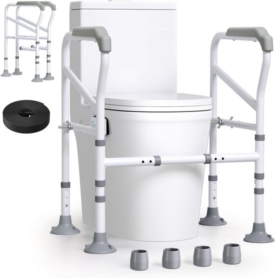 Verstelbaar toiletframe voor ouderen en gehandicapten, 150 kg draagvermogen, hoogte- en breedte-instelbaar, geschikt voor de meeste toiletten, veilig en comfortabel gebruik
