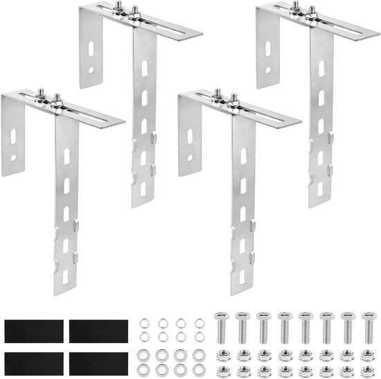Verstelbare Balkonsteunen voor Zonnepanelen, RVS 304, Geschikt voor Vierkante en Ronde Beugels, Set van 4 met Schroeven, Ideaal voor Balkon Power Stations