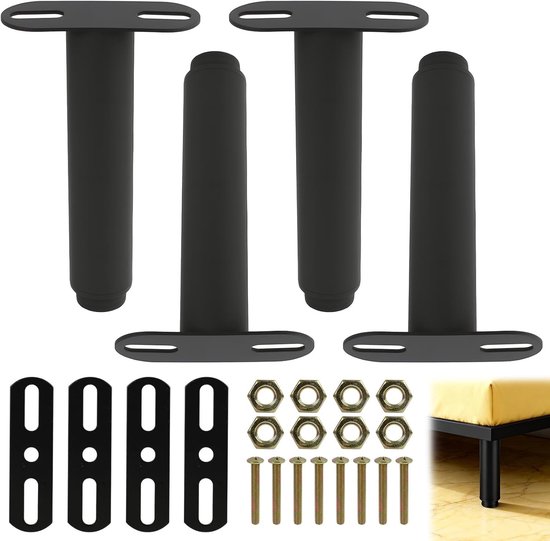 Verstelbare Bedsteun Poten van 18-32 cm, Stevige Stalen Bedbenen, Eenvoudige Installatie Zonder Boren, Geschikt voor Bedframe en Lamelbodem, Zwart en Duurzaam