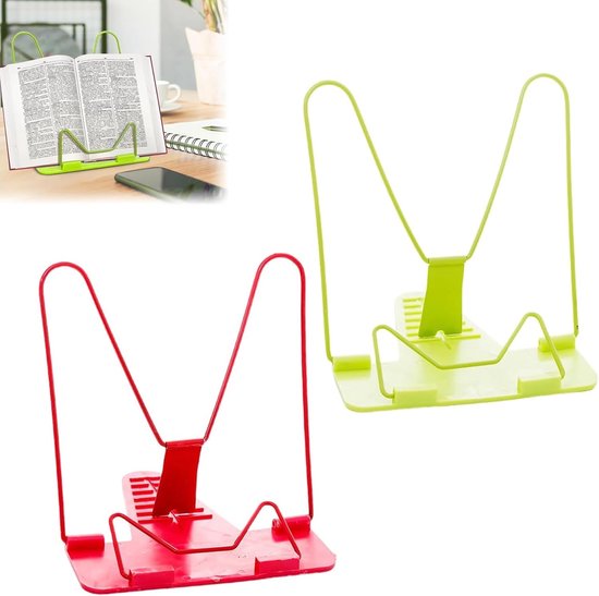 Verstelbare Boekhouder Set van 2 Stuks (Groen en Rood) - Lichtgewicht en Opvouwbaar voor Kookboeken, Notities en Tablets - Ideaal voor Thuis, Kantoor en School