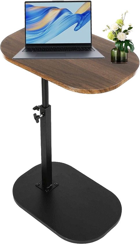 Verstelbare C-vormige bijzettafel, 360° draaibare bijzettafel, woonkamer banktafel, moderne kleine salontafel voor bed/badkuip (zwart-walnoot)