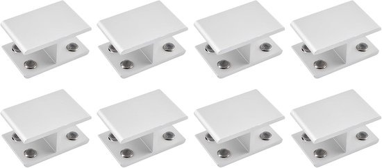 Verstelbare dubbele aluminium glazen planksteun met 8 stuks, geschikt voor 18-20 mm dikte, 180 graden glascliphouder voor stevige bevestiging