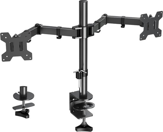 Verstelbare Dubbele Monitorarmen voor 13-32" LED LCD Schermen, VESA 75/100mm, Hoogte, Kanteling & Draaifunctie, Tot 8kg Belastbaar