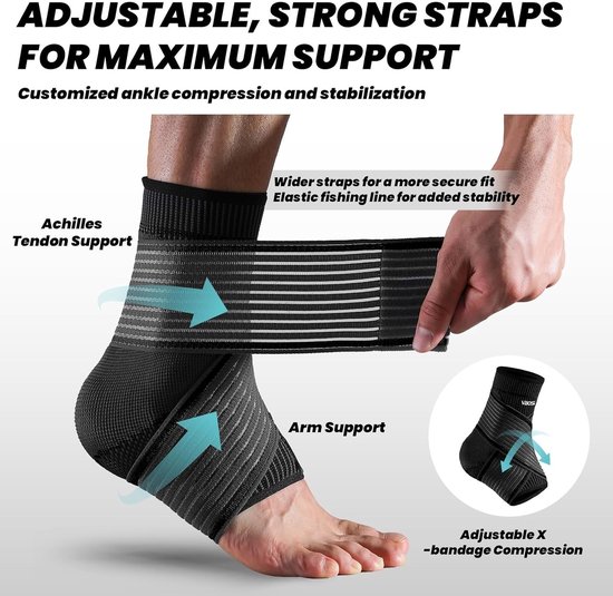 Verstelbare Enkelbandage 3D-Knit voor Plantaire Fasciitis en Achillespeesblessures - Ademend Ondersteuning voor Enkelverstuikingen - Geschikt voor Sport en Dagelijks Gebruik (1 Paar) (Zwart, XL)