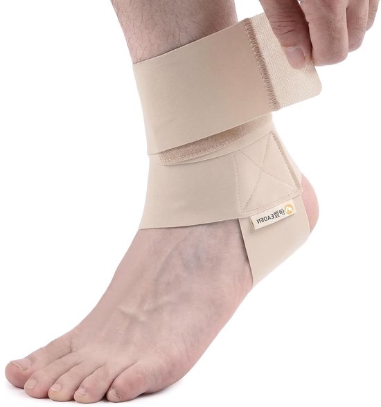 Verstelbare Enkelbandage met Dikke Compressie voor Stabiliteit en Comfort, Unisex, Geschikt voor Sport en Dagelijks Gebruik - Beige - Maat L - Ondersteuning, Bescherming, Blessurepreventie