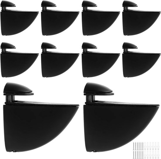 Verstelbare glazen plankdragers - 10 stuks wandhouders voor 3-20 mm dikke planken, zinklegering, glashouders voor glas en hout, zwart