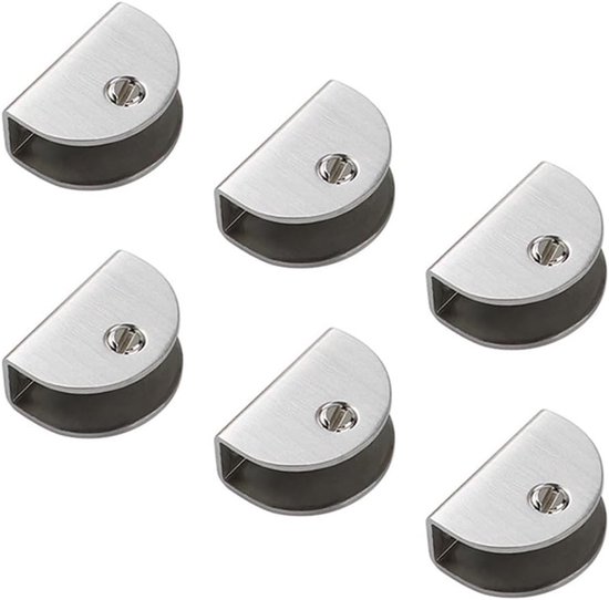 Verstelbare Glazen Planksteunen - 6 Stuks RVS Klemmen voor 10mm Dikte Glas en Bord, Wandmontage, Halve Cirkel Klemmen, Ideaal voor Interieurdecoratie