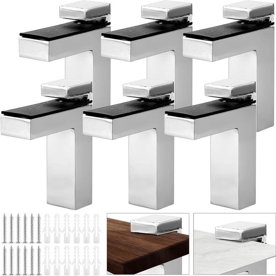Verstelbare Glazen Planksteunen - 6 Stuks, Wandmontage, Geschikt voor 3-36mm Dikke Planken, Ideaal voor Glas en Hout, Duurzaam en Stevig