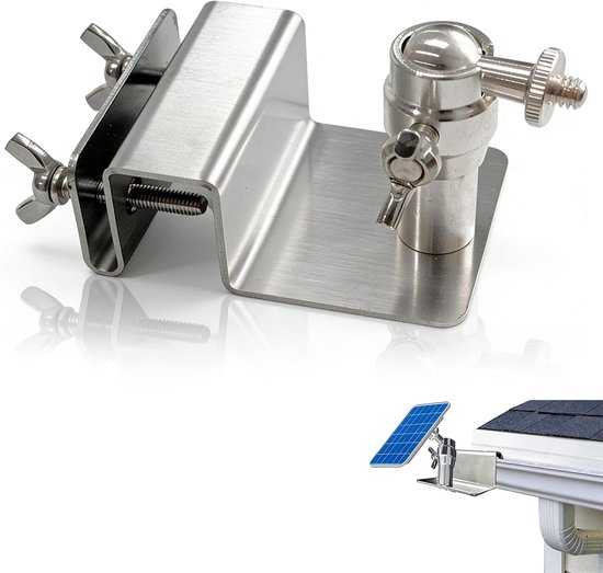 Verstelbare Gootbeugel voor Zonnepaneel, Roestvrijstalen en Aluminium Steun, Geschikt voor Camera's met 1/4 Schroefdraad, Eenvoudige Installatie zonder Boren