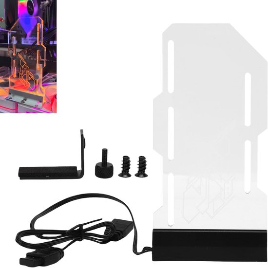 Verstelbare GPU-standaard voor pc-gaminginstallatie met ARGB, aluminium en acrylconstructie, ideale ondersteuning voor grafische kaarten