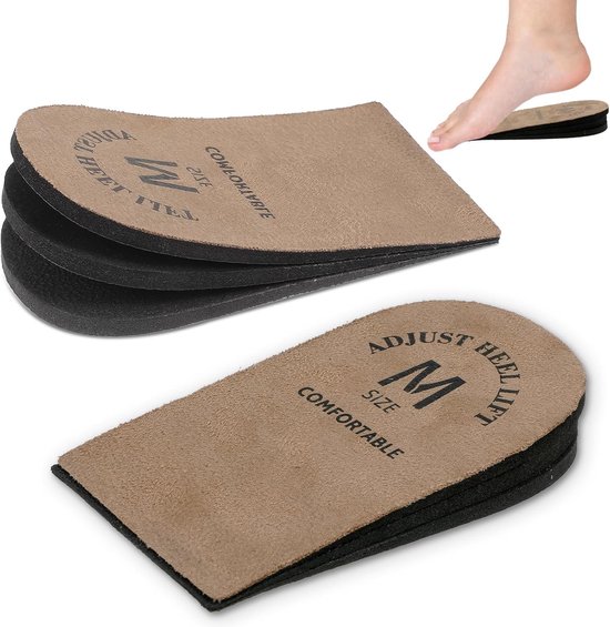Verstelbare Hielverhogers voor Lengteverschil in Benen, 2-Pack Comfortabele Inlegzolen voor Hoogtevergroting en Pijnverlichting in Schoenen, Bruin