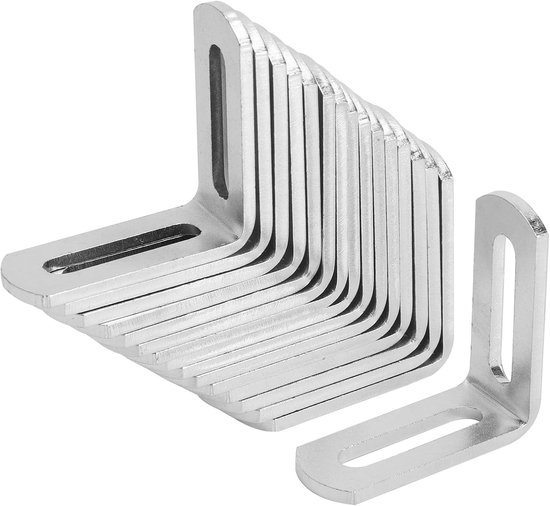 Verstelbare hoeksteun van gegalvaniseerd staal, 49 x 49 mm, 16-delige set voor meubels, DIY-projecten en buitengebruik, 2.8 mm dik, boorgat 6.7 mm