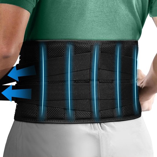 Verstelbare Lendensteun met 4 Ondersteuningen, Posturegordel voor Rugpijn, Sciatica en Hernia, Comfortabel en Ademend