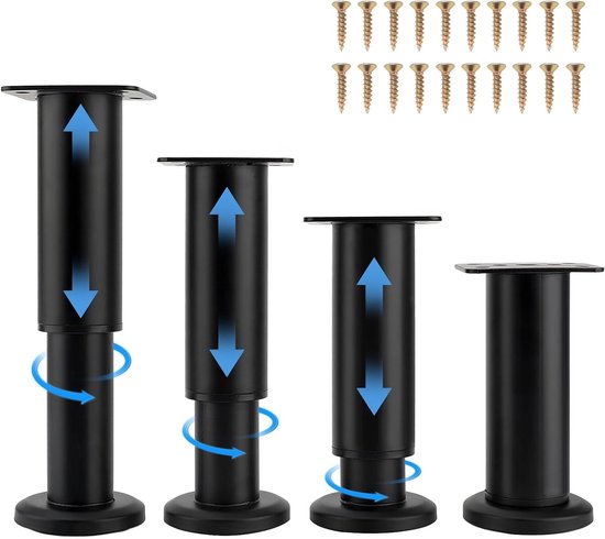Verstelbare meubelpootjes voor meubels - 4-delige set metalen steunvoeten voor kasten, tafels en stoelen (12-18 cm)
