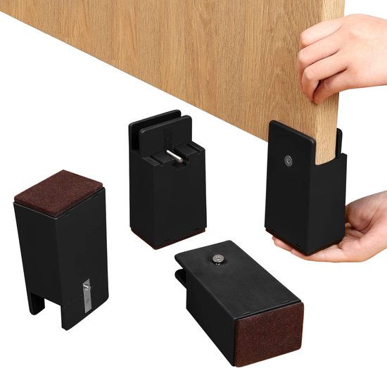 Verstelbare Meubelverhogers met Schroefklem, 10cm Zware Duty Ondersteuning voor Banken en Stoelen, Geschikt voor Vierkante/Ronde Pootdiameters van 0" - 1.5", Draagt tot 20.000 lbs (Zwart, Set)
