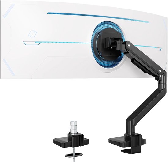 Verstelbare monitorsteun voor 1 scherm, geschikt voor vlakke en gebogen schermen van 17-49 inch, met gasveer en verhoogde belasting tot 20 kg, VESA 75 x 75/100 x 100