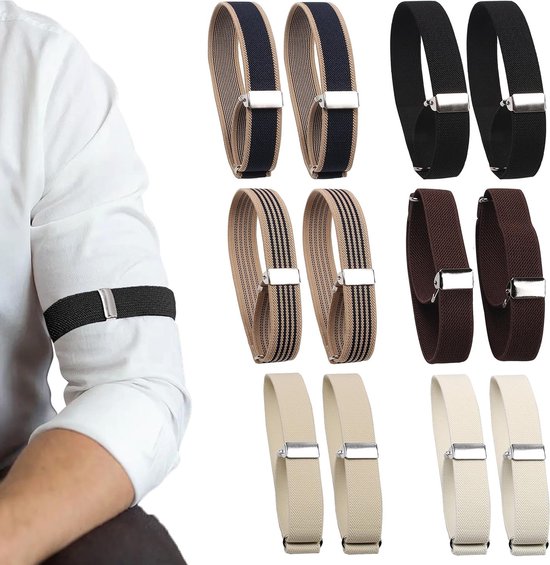 Verstelbare Mouwhouders, 6 Paar Universele Mouwstraps, Antislip Mouwsteunen voor Dames en Heren, Ideaal voor Strakke Mouwen en Kledingorganisatie