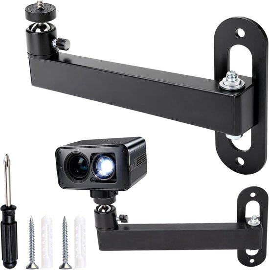 Verstelbare Muurbeugel voor Projector, 360 Graden Rotatable, Metalen Projectorhouder voor Thuisbioscoop, Kantoor en Speelkamer