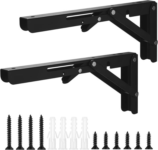 Verstelbare muursteunen voor planken, 2 stuks, zware kwaliteit, inklapbare steunbeugels voor wandplanken, ideaal voor tafels en opbergruimte, maximaal 80 kg draagkracht