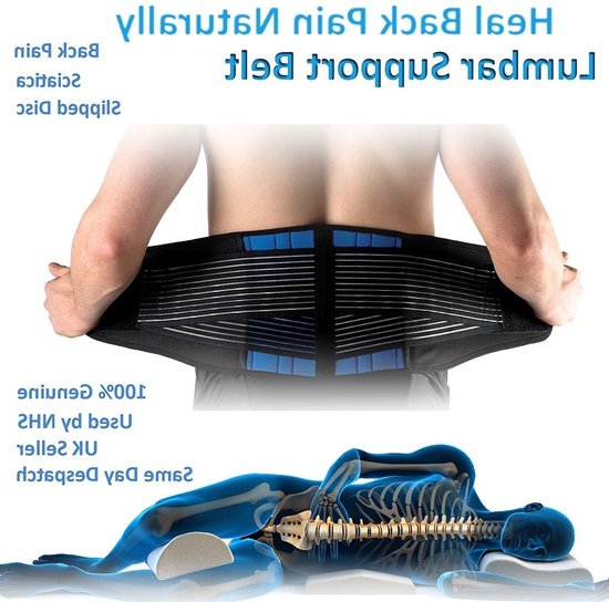 Verstelbare Neopreen Rugsteun met Dubbele Band voor Lumbale Ondersteuning, Heup- en Buikpijnverlichting voor Mannen en Vrouwen, Zwart, L (81-91 cm)
