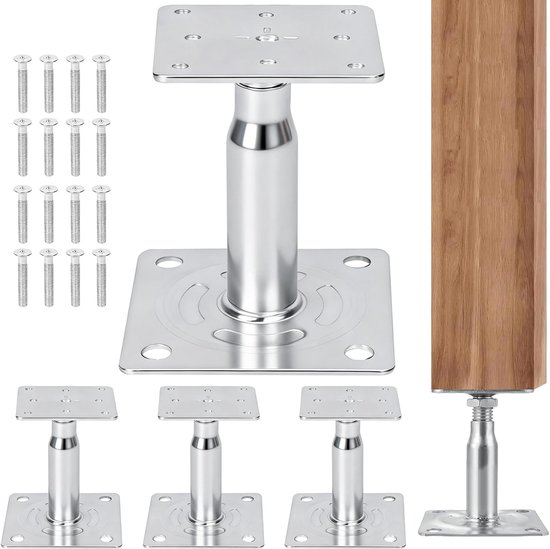 Verstelbare Paalsteun 100 mm - 150 mm, 4 Stuks, Roestbestendige Bevestiging voor Schuttingen, Carports en Pergola's
