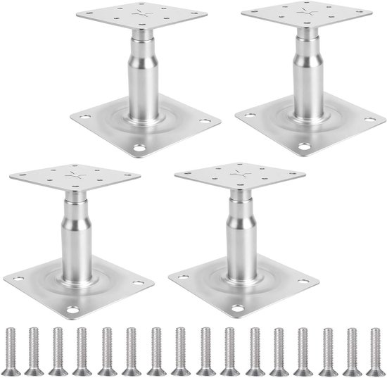 Verstelbare Paalsteunen voor Hekken, Carports en Pergola's - 4 Stuks met 16 Schroeven, Hoogte 100-140 mm