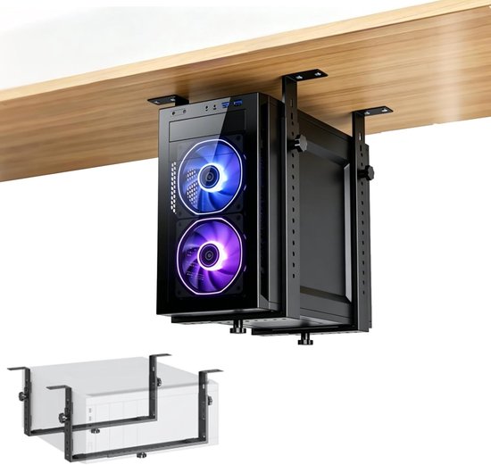 Verstelbare pc-houder voor onder de tafel, ideale computerhouder en CPU-steun voor bureaugebruik