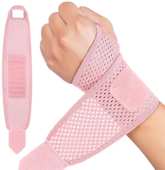 Verstelbare Polsbandage voor Tendinitis en Carpaal Tunnel Syndroom - Elastische Ondersteuning voor Gewrichtspijn, Geschikt voor Links en Rechts, Roze