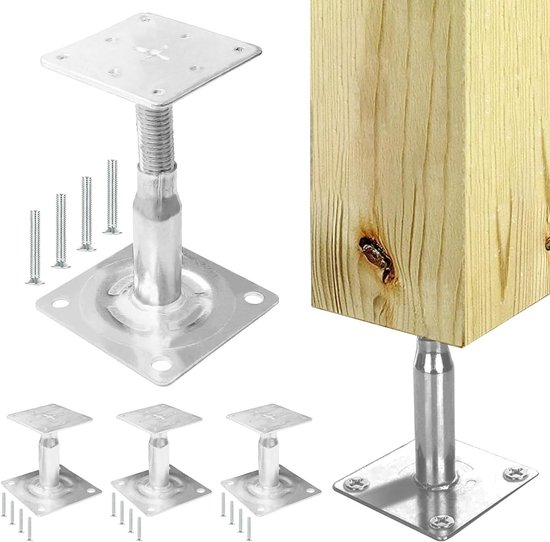 Verstelbare Poststeunen Set van 4, Hoogte 100-140 mm, Gegalvaniseerde Ondersteuning voor Schuttingen, Carports en Pergola's