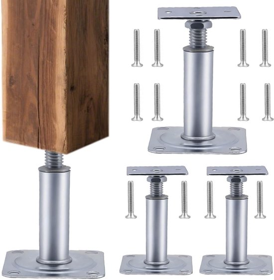 Verstelbare Poststeunen Set van 4, Hoogte 145-175 mm, Gegalvaniseerd Staal, Ideaal voor Schuttingen, Carports en Ondersteuning van Constructies